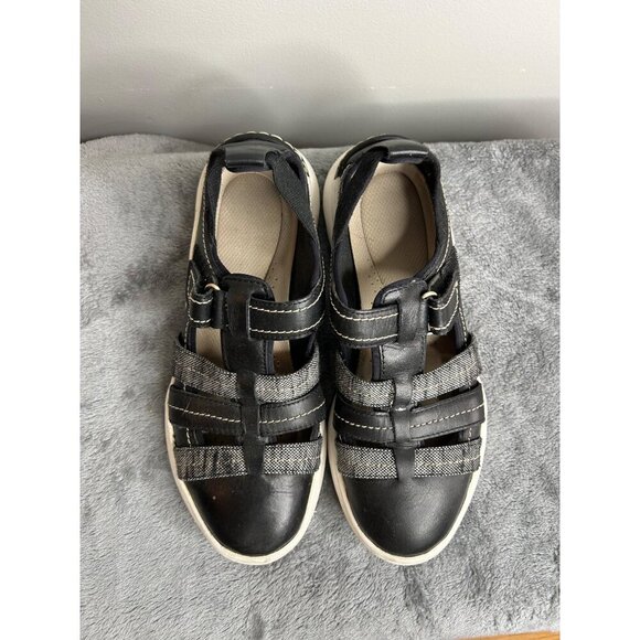 Clark's Women Teagan Step Loafer Black grey leather sandal adjustable size 7M - Picture 3 of 8